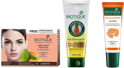 

BIOTIQUE BIO Party Glow Facial Kit, Bio Pineapple Oil Control Foaming Face Wash, lip balm(Set of 3)