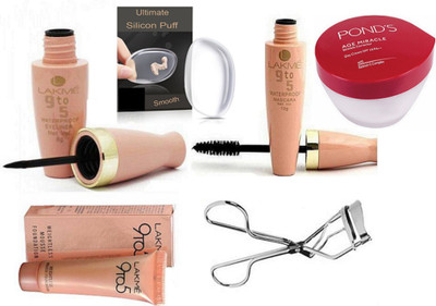 

Ultimate Silicon Puff With 9to5 Eyeliner & Mascara,mousse Foundation With Eyelashes Curler & Pond's Age miracle Day cream(Set of 6)