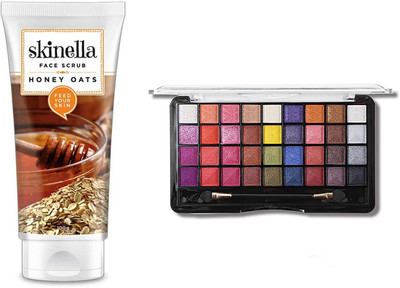 

skinella Honey Oats Face Scrub and miss rose 36 shimmer eye shadow palette combo(Set of 2)