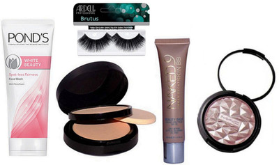 

BRUTUS Eyelashes & Mac Compact, Naked 9 Skin Bb Beuty Foundation, Pond's White Beauty Spot-Less Fairness Face Wash, Makeup Beauty illuminator(Set of 5)