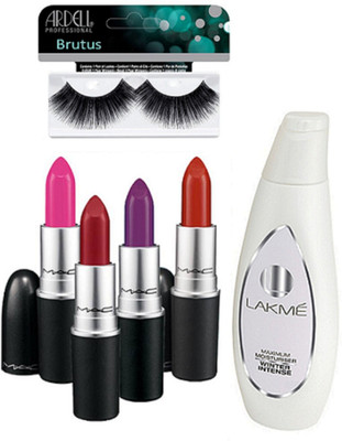 

BRUTUS Eyelashes, Mac Matte Finish Lipstick (Pack Of 4), Lakme Winter Intense Maximum Moisturiser(Set of 6)