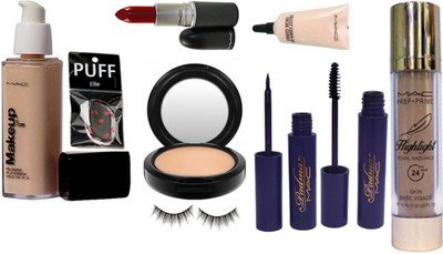 

ellie Silicon Puff, mac make up pro long wear foundation, select cover up concealer concealer, studio fix compact,mac lipstick,mac padma eyeliner, mac padma mascara, eyelashes, mac pre+prime highlight(Set of 9)