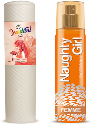 

Naughty Girl TALC 250gm TEMPTING & Perfume FEMME 135 ml (Set of 2 for Women)(Set of 2)