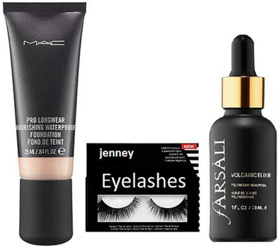 

jenney Eyelashes & Pro Longwear Nourishing Waterproof Foundation & Farsali Face Serum(Set of 3)