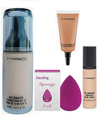 

DAZZLING Sponge Puff & Mac Matchmaster Fondation & Pro LOngwear Concealer & Select Cover-up(Set of 4)