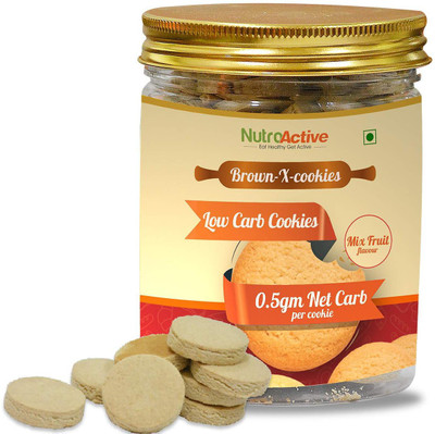 

NutroActive BrownXcookies Low Carb High Protein Gluten Free Mixed Fruit Flavour 54 Coin Size Cookies (210g)(210)