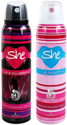 

She Deodorant - Pack Of 2 (Clubber & Pretty) For Women By Deodorant Spray - For Women(300 ml, Pack of 2)