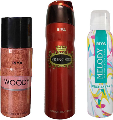 

Riya 1 WOODY DEODORANT 150ML+ 1 PRINCESS DEODORANT 200ML+ 1 MELODY DEODORANT 150ML Deodorant Spray - For Men & Women(150 ml, Pack of 3)