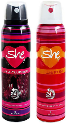 

She Deodorant - Pack Of 2 (Clubber & Fun) For Women By Deodorant Spray - For Women(300 ml, Pack of 2)