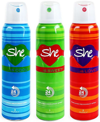 

She Deodorant - Pack of 3 (Cool Sweet Love) For Women By Deodorant Spray - For Women(450 ml, Pack of 3)