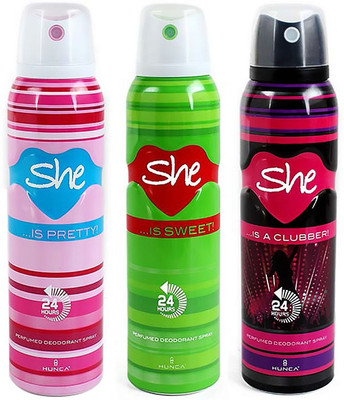 

She Deodorant - Pack of 3 (Pretty Sweet Clubber) For Women By Deodorant Spray - For Women(450 ml, Pack of 3)