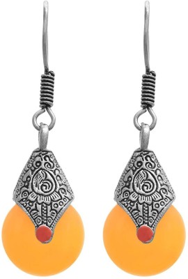 JFL Jewellery for Less Traditional Ethnic Silver Plated Oxidised Earrings with Faux Semi Precious Stone Brass Drops & Danglers