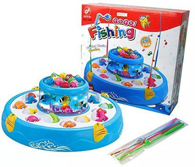 

M-Alive Fishing Game PLaying Light and Music Functing 2 Rotary fish Pond(Multicolor)
