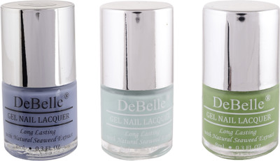 

DeBelle Natural Gel Nail Polish Combo of 3 (Purple,Mint Blue,Pastel Green) Blueberry Bliss, Mint Amour, Mystique Green(Pack of 3)