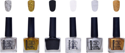 

Lips & Tips Premium Collection Nail Polish - Combo Set of 6 Exclusive Nail enamels - Silver Star, Golden Glitter, Black, Base Coat, Silver Shine, Golden Glow Multi(Pack of 6)