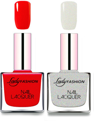 

Lady Fashion Cube Shaped Made In India Nail Polish Red, Grey(Pack of 2)