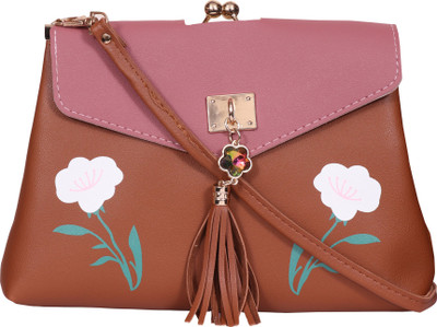 

SH0PMAX Women Evening/Party Brown Leatherette Sling Bag
