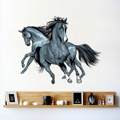 StickerYard 73 cm Artistic Running Horse Blue Self Adhesive Sticker(Pack of 1)