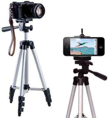 

Blue Birds Tripod-3110 Adjustable Aluminium High Quality Lightweight Camera Stand With Three-Dimensional Head & Quick Release Plate For Video Cameras, Portable Tripod With Mobile Holder Clip Holder for all Smartphones Tripod(Silver, Black, Supports Up to 