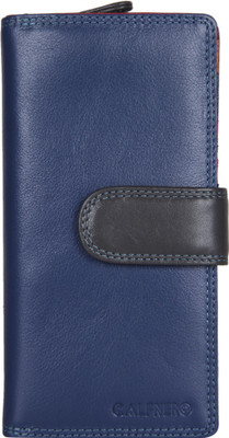 Calfnero Women Blue Genuine Leather Wallet(16 Card Slots)