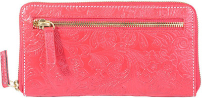 

aacraft Women Red Genuine Leather Wrist Wallet(3 Card Slots), Red flower print leather