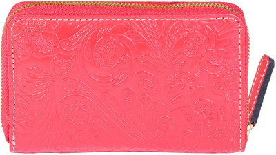 

aacraft Women Red Genuine Leather Wallet(2 Card Slots), Red flower print genuine leather