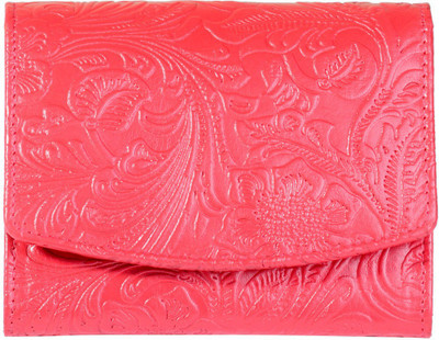 

aacraft Women Red Genuine Leather Wrist Wallet(6 Card Slots), Red flower print cow genuine leather
