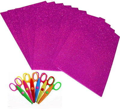 

Way Beyond Art & Craft Combo Set of 6 pcs Scissors and Adhesive dark pink coloured Glitter Foam Sheet pack of 10 A4 Size