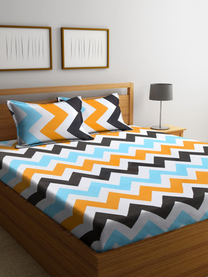 

Cortina 104 TC Cotton Double Striped Bedsheet(Pack of 1, Blue)