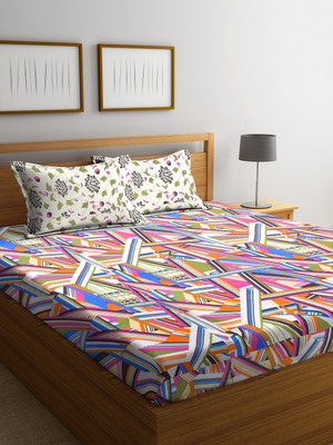 

Cortina 104 TC Cotton Double Striped Bedsheet(Pack of 1, Multicolor)