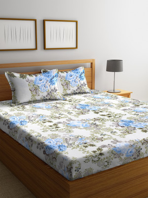 

Cortina 104 TC Cotton Double Floral Bedsheet(Pack of 1, Blue)