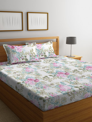 

Cortina 104 TC Cotton Double Floral Bedsheet(Pack of 1, Blue)