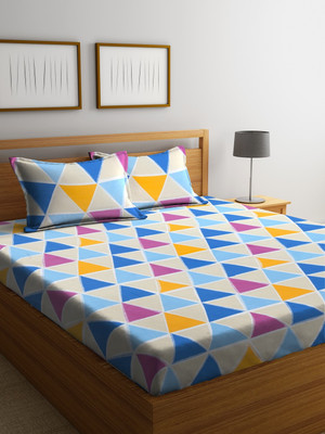 

Cortina 104 TC Cotton Double Geometric Bedsheet(Pack of 1, Blue)