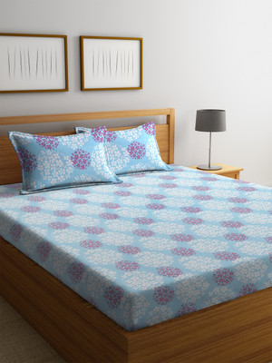

Cortina 104 TC Cotton Double Abstract Bedsheet(Pack of 1, Blue)