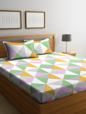 

Cortina 104 TC Cotton Double Geometric Bedsheet(Pack of 1, Green)