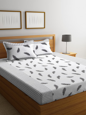 

Cortina 104 TC Cotton Double Checkered Bedsheet(Pack of 1, Black, White)