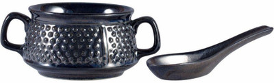 

caffeine Double Handled Soup Bowl with One Spoon Free Ceramic/Stoneware in Black Bubble (1 pc) Handmade by Caffeine Ceramic Bowl(Black, Pack of 1)