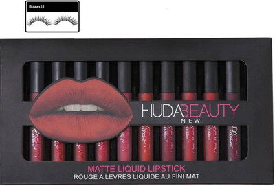

Butees18 Huda Beauty COMBO OF 12 pc set matte lipstick WITH 1 PAIR EYELASHES(Set of 2)