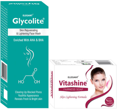 

Elegant VItashine Fairness Soap 75gm With Glycolite Skin Renjuvenating & Lightening Face Wash 60ml(Set of 2)