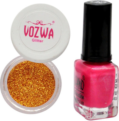 

Vozwa Sparkles Nail Art Golden Glitter Powder 6gm and 1 Viano Nail Paint 6ML(Set of 2)