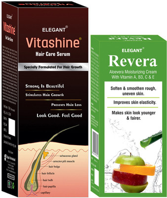 

Elegant VItashine Hair Care Serum 100ml With Revera Aloevera Moisturizing Cream 50gm(Set of 2)