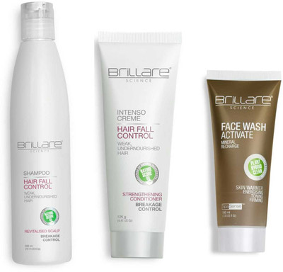 

Brillare Science Special Combo Hair Fall Control Shampoo (300 ml) , Hair Fall control Intenso Creme conditioner (125 gm) Combo & Activate Face Wash(100ml)(Set of 3)