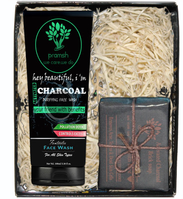 

PRAMSH Gift Pack Of Activated Charocal Soap 100gm & Face Wash 100gm (Pack of 2)(Set of 2)