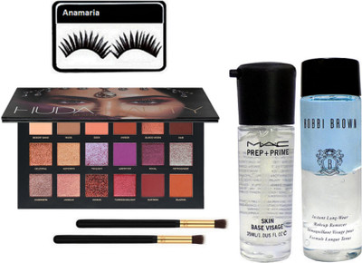 

anamaria Eyelashes & Huda Beauty Desert Dusk Eyeshadow Palette With Makeup Brush 2 & Prep+Prime Primer & Bobbi Brown Makeup Remover(Set of 6)