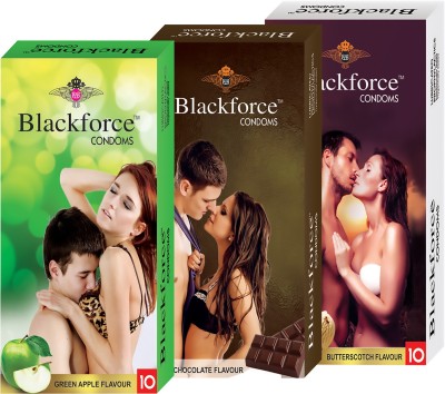 

BLACKFORCE CHOCOLATE, BUTTERSCOTCH AND GREENAPPLE Condom(Set of 3, 30S)