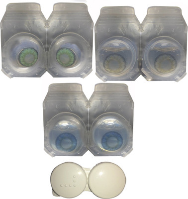 

Soft Eye green grey and dark blue with case Monthly Contact Lens(0.0, green, grey, dark blue, Pack of 3)