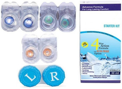 

drr Eyes contact Lanse zero Power Monthly Contact Lens(0, Aqua, Blue, Honey, Pack of 3)