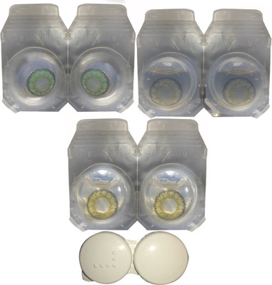 

Soft Eye green grey and hazel with case Monthly Contact Lens(0.0, green, grey, hazel, Pack of 3)