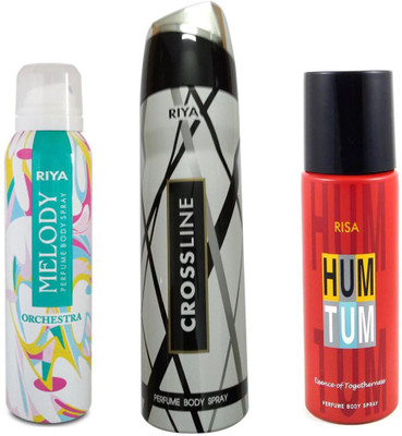 

Riya 1 MELODY DEODORANT 150ML+ 1 CROSSLINE DEODORANT 200ML+ 1 RISA HUM TUM DEODORANT 150ML Deodorant Spray - For Men & Women(150 ml, Pack of 3)