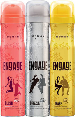 

Engage Blush + Drizzle + Tease Body Spray - For Women(450 ml, Pack of 3)